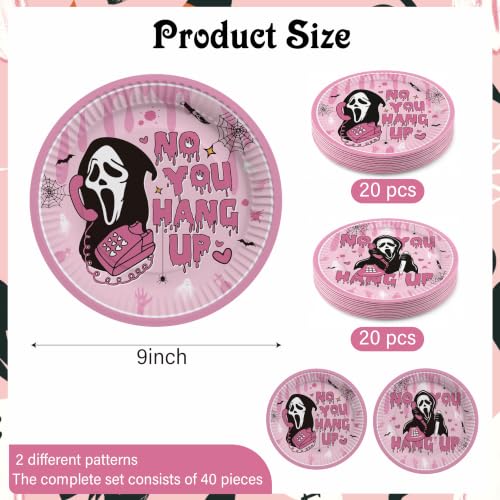 Pink Halloween Paper Plates 40 Pack - Heavy Duty Disposable Dinnerware