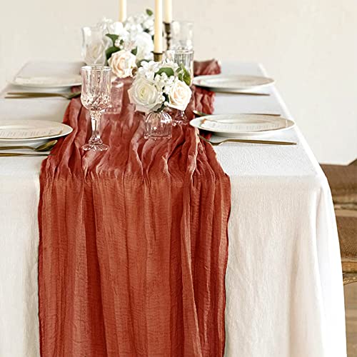 A-Terracotta Boho Table Runner Set with Chiffon Ribbon - 10FT Long Decor