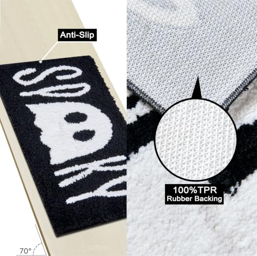 Halloween Bath Mat Non Slip 20 x 32 Inches Ghost Spooky Rug Black & White Variation