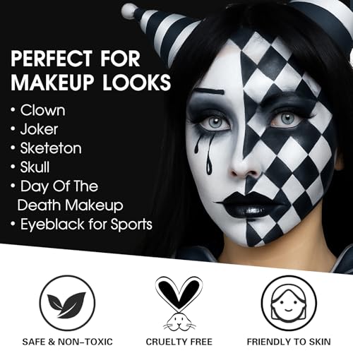 Black & White Face Body Paint Kit with Brushes & Sponges for Halloween Cosplay