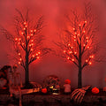 Indoor Halloween Spooky Tree Lights 24 Inch 2 Pack with Orange Red LED & Timer - Battery & USB Operated Decor