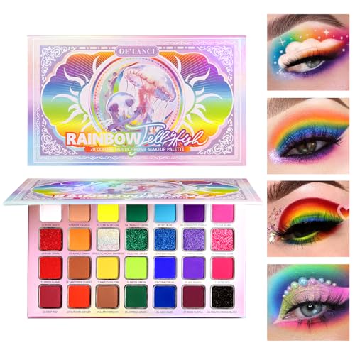 Colorful Eyeshadow Palette with 28 Neon Rainbow & Multichrome Shades