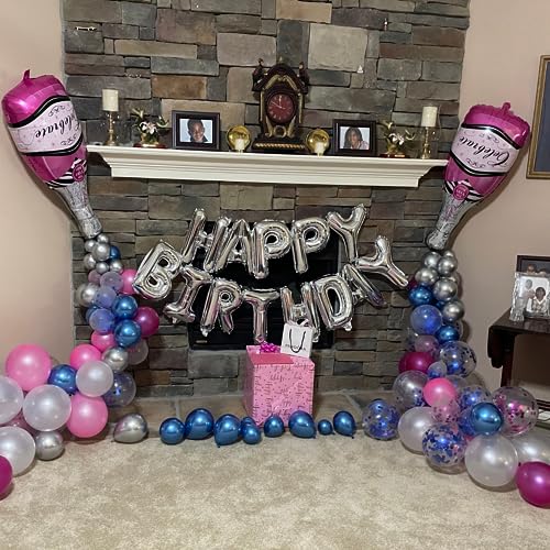 Silver Happy Birthday Balloons Banner Set - 16 Inch Foil Letters & Confetti Balloons