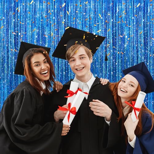 Crosize 2 Pack Laser Royal Blue Party Streamers Backdrop - 3.3 x 9.9 ft