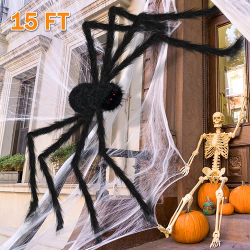15FT Giant Halloween Spider Decor - Large Outdoor Haunted House Prop, Adjustable Legs, Black