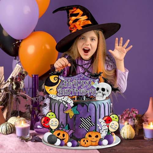 27pcs Halloween Birthday Cake Topper Set - Pumpkin Bat Moon Party Decorations