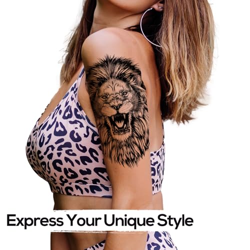 Black Lion Head Temporary Tattoos - 6 Sheets Realistic Cosplay & Party Stickers