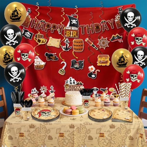 Pirate Party Decorations Set for Kids Birthday - Plates, Cups, Banner, Balloons & More