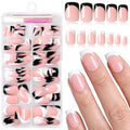 240P Short Square French Tip Press On Nails with Glue - Black & White Variation