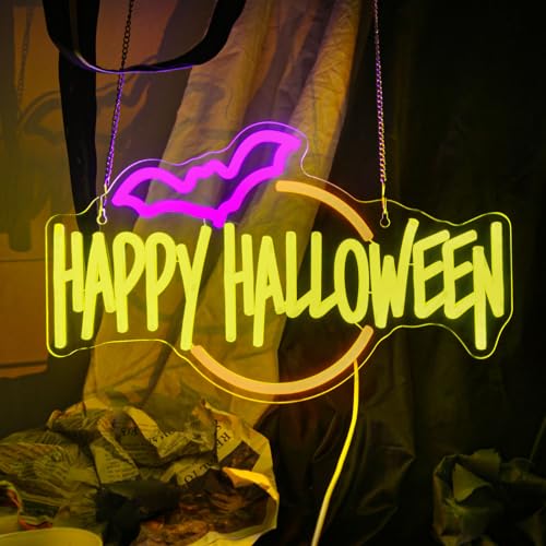Halloween Neon Sign Bat LED Light Sign for Festive Decor - USB Powered