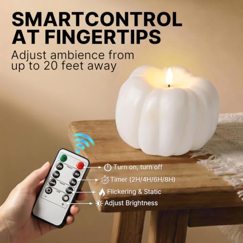White Pumpkin Flameless Candle with Remote Control - Fall Halloween Decor