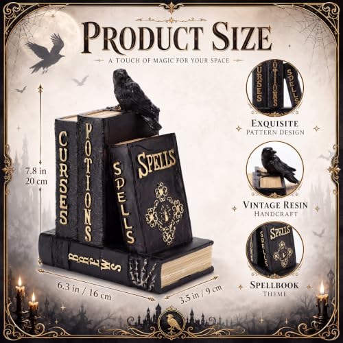 Halloween Spell Book Decor with Black Raven Style - Mantel & Book Decor