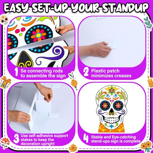 Life Size Day of The Dead Sugar Skull Cardboard Cutout - Fluorescent Halloween Decor