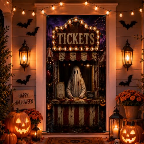 Carnival Ticket Door Cover - Halloween Decor, 71x35 Inches, Polyester, Variation CC01672