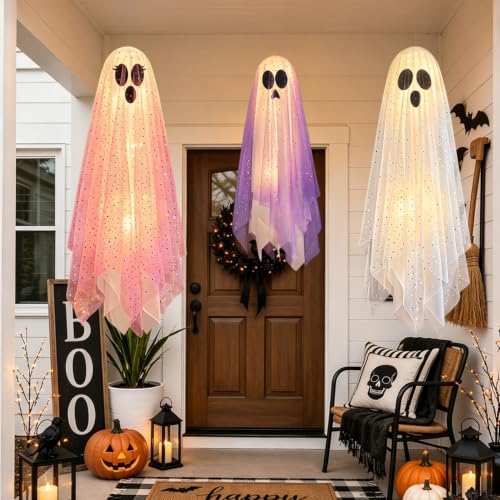 Halloween Ghost String Lights 3-Piece Outdoor Indoor Decor with 8 Lighting Modes