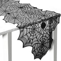 Halloween Spider Web Table Runner Black Lace Polyester Spooky Decor