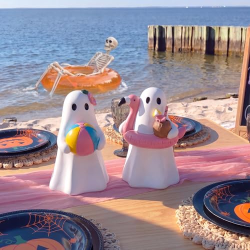 Halloween Ghost Figurine Decor Set - Cute Resin Beach & Pool Decorations