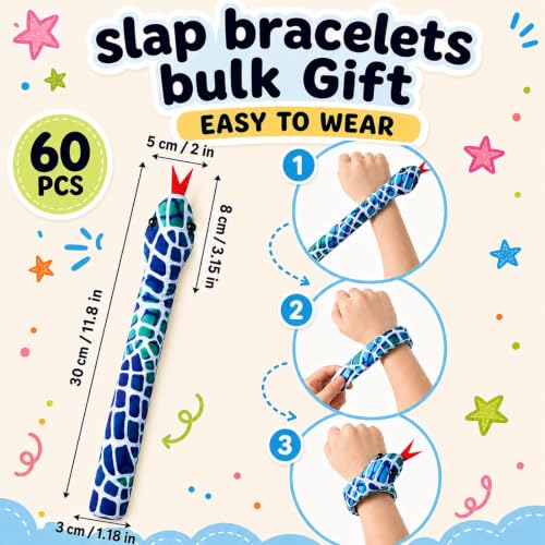Lewtemi 60 Pcs Halloween Snake Slap Bracelets for Kids, Realistic Snake Snap Bracelets - Party Favors & Costume Accessory