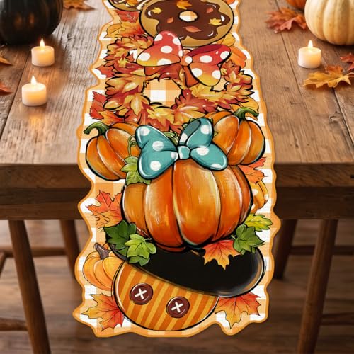 Fall Table Runner 13x72 Inch Orange Gingham Thanksgiving Home Decor - Variation of 13"x72" Shaped