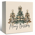 DAYOUER Coquette Leopard Bow Christmas Tree Wooden Sign - Beige 2