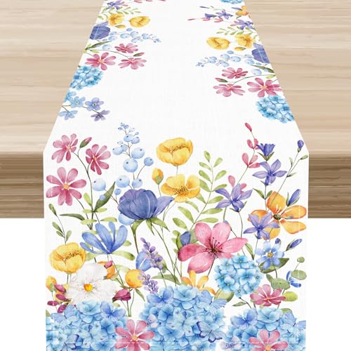 13x36 Inch Hydrangea Floral Table Runner - Boho Summer Farmhouse Decor