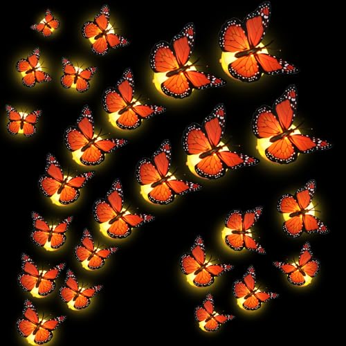 24-Pack LED Monarch Butterfly Night Lights Halloween Day of The Dead Wall Stickers