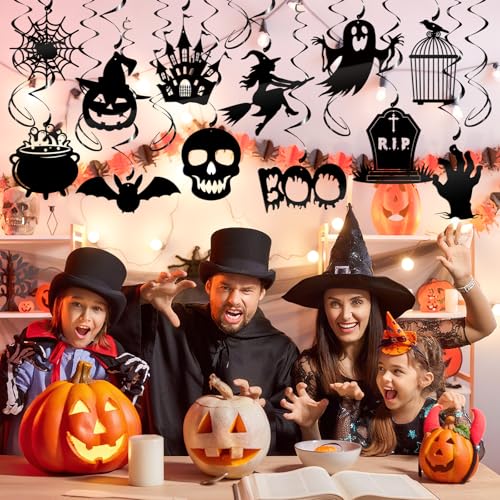 Halloween Hanging Swirls - Black Spooky Ghost Claw Bat Pumpkin Decor 30Pcs - Halloween Black Variation