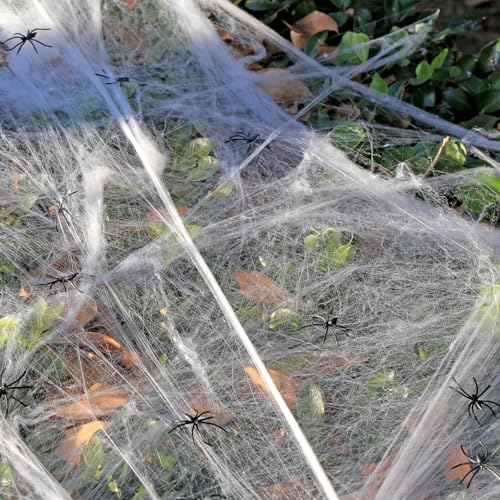 200 SQ FT Halloween Spider Web Decorations with 30 Plastic Spiders - Indoor Outdoor Cobwebs
