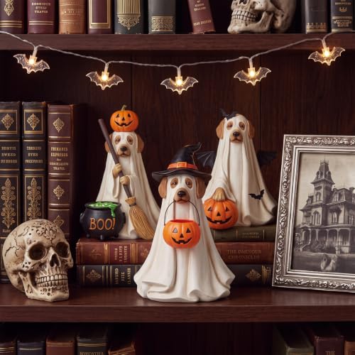 Halloween Ghost Dog Figurines Set - Cute 3-Piece Tabletop Decorations - Ghost Variation