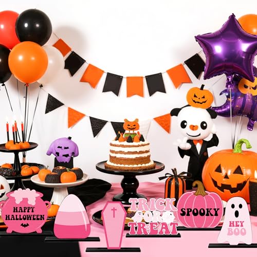 Pink Halloween Wooden Centerpieces Set - Trick or Treat Table Decor