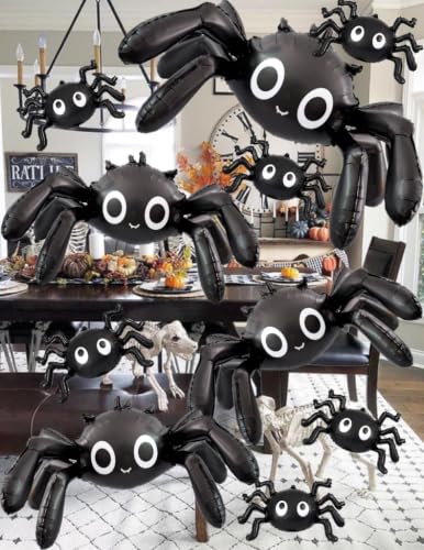 Halloween Spider Balloons Set - Large, Medium & Small Black Spiders for Party Decor