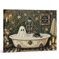 Halloween Wall Art Vintage Ghost and Cat Bathing Canvas - WashWorry Variation