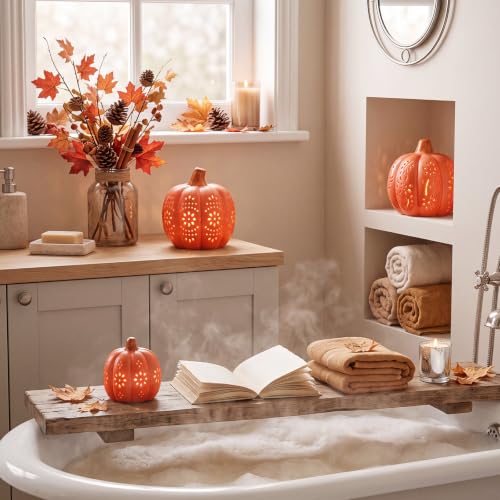 3-Piece Fall Ceramic Pumpkin Lights Set - Orange LED Halloween Decor