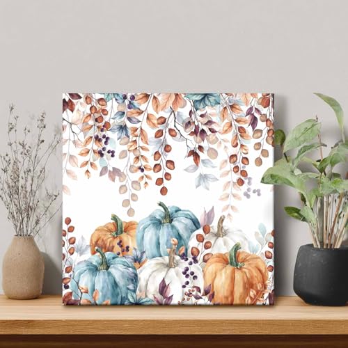 Farmhouse Autumn Pumpkins Wall Art Canvas Print - 16x16 Inches PumpkinCHM1605