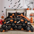 Halloween Queen Quilt Set - Pumpkin & Bat Festive Bedspread Coverlet - Variation of THIS listing