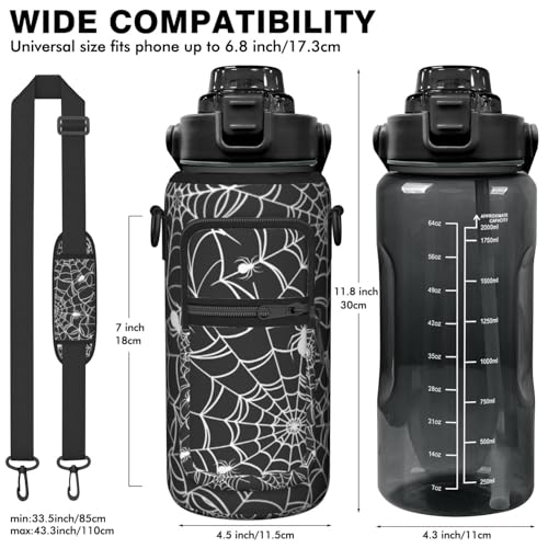 Halloween Spider Web Half Gallon Water Bottle with Sleeve - 64 OZ - Witchy Gift