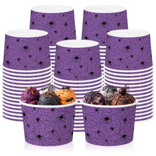 Purple Halloween Spider Web Snack Cups, 9 oz Disposable Paper Cups - 60 Pack