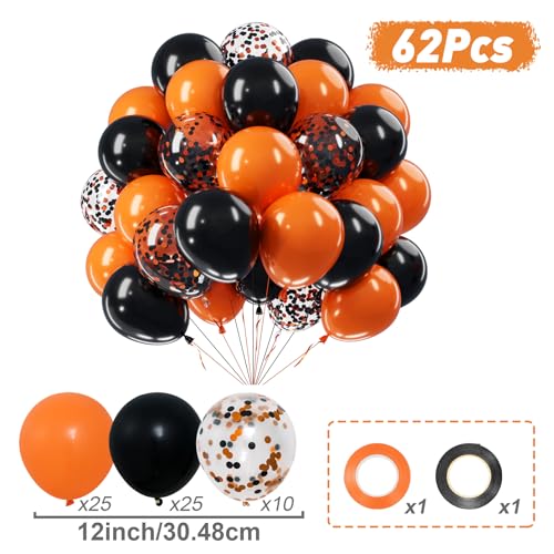 Halloween Black and Orange Balloons Set - 60Pcs Confetti Latex Decorations with Variations