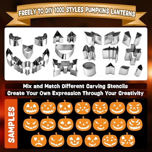Pumpkin Carving Kit 30 Pcs with Stencils, Tools & Candles for Halloween DIY Kids & Adults