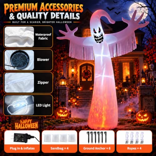 12 FT Giant Halloween Inflatable Ghost with LED Lights for Yard Decorations