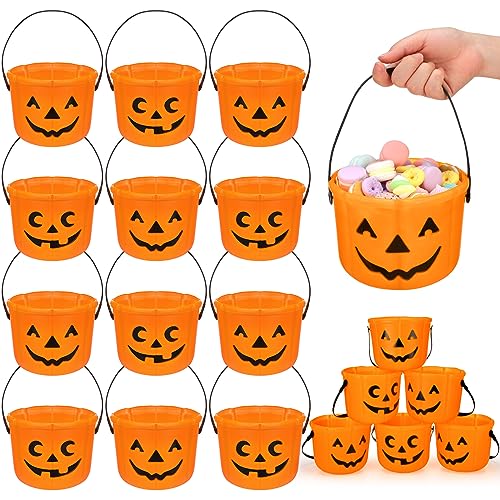 Halloween Candy Buckets Set - 12 Durable Plastic Trick or Treat Baskets