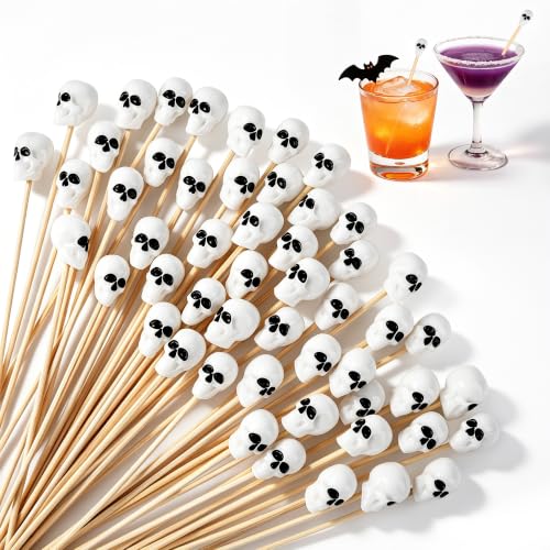Halloween Skull Head Cocktail Picks - 100 Bamboo Skewers for Parties - Variation: Skull Head