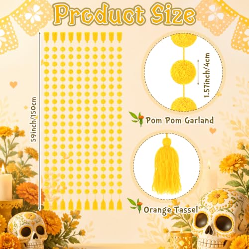 Yellow Pom Pom Garland 5 ft Diwali Party Decoration - 10 Pcs