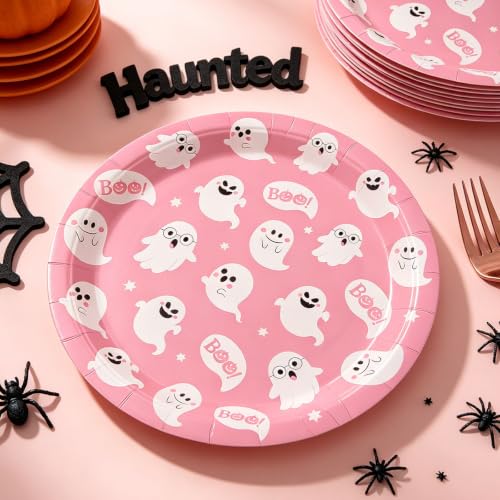 Pink Ghost Halloween Paper Plates 9 Inch Disposable Party Tableware - 40 Pack