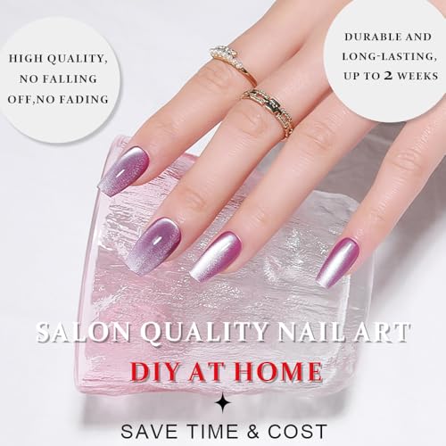 evpct Lavender Purple Cat Eye Glitter Coffin Press-On Nails - Medium Square, 32 Pack