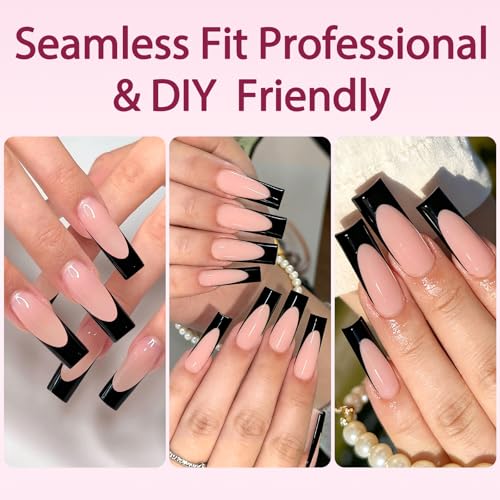 AddFavor 168pcs French Tip Press-On Nails Extra Long Square Nude Pink with Variation C