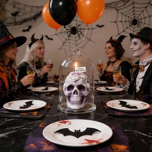 Skull Shaped Scented Candle with Freesia Fragrance - Halloween Decor, 5 oz