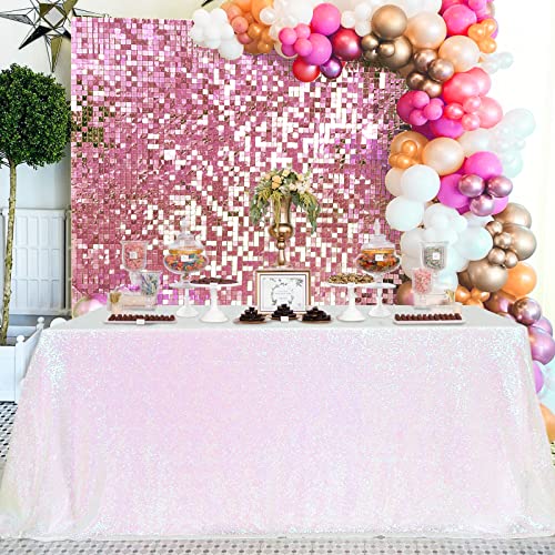 90x156 Inch White Iridescent Sequin Tablecloth - Wedding & Party Decor