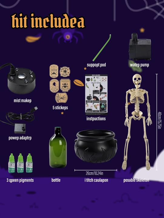 Halloween Outdoor Indoor Witches Cauldron Decoration Set with Mist and Lights