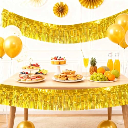 Gold Wall Hanging Tinsel Fringe Banners - 12 Inch x 10 Ft, 6 Pack Party Decor